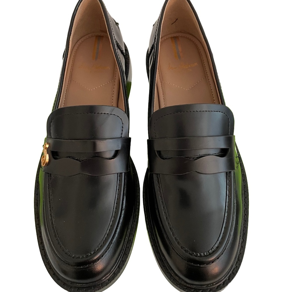 Sam Edelman Black Loafers with Gold Accent